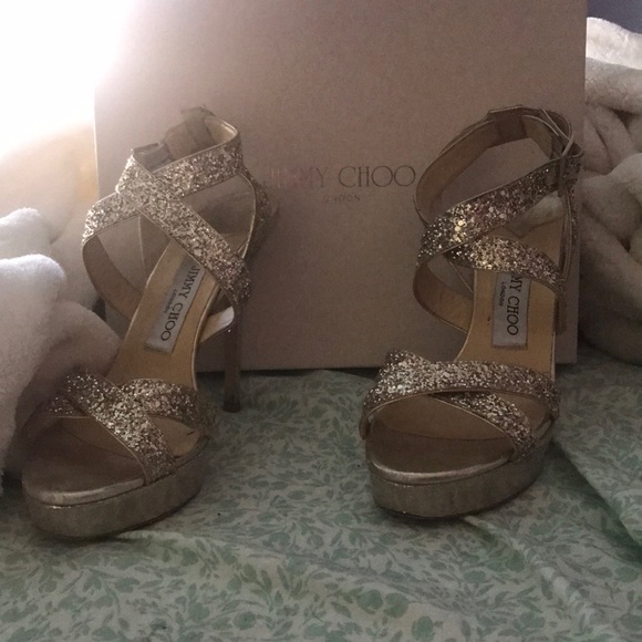 Jimmy Choo Vamp Champagne platform high heels